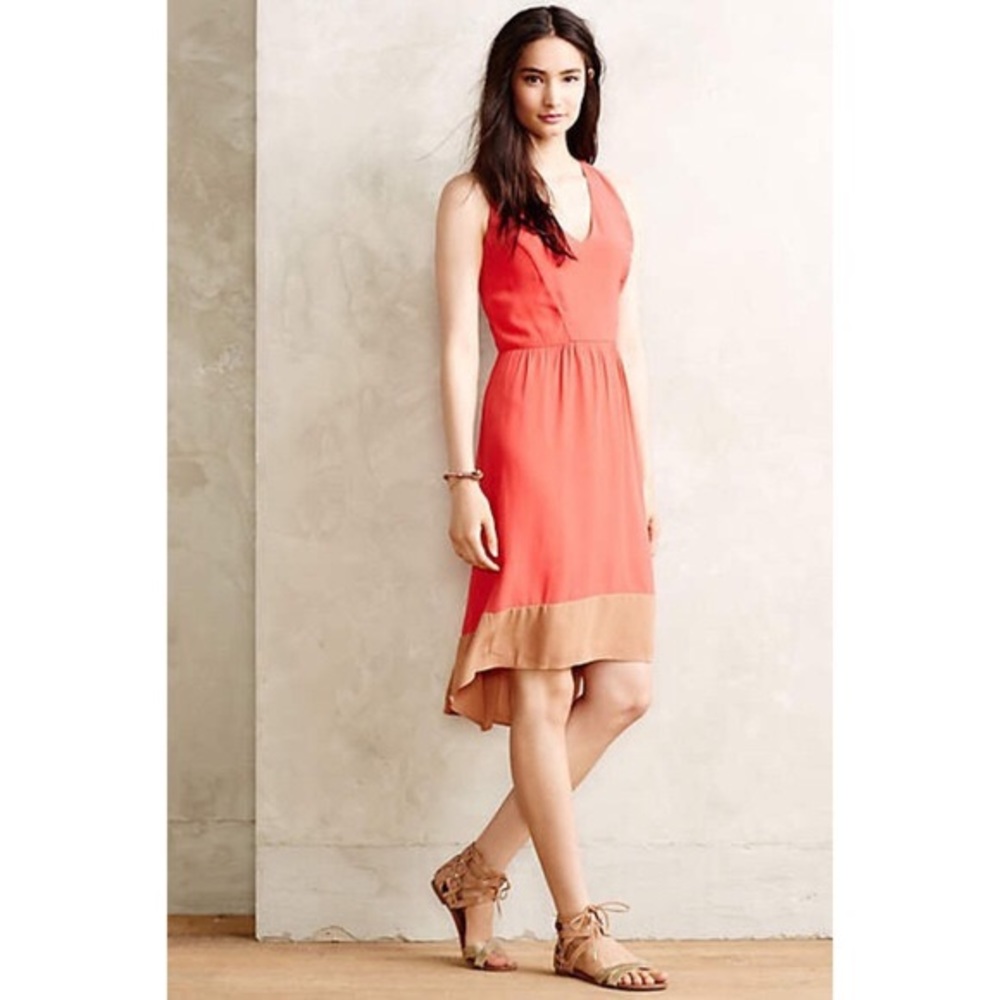 Anthropologie coral pink hi-lo dress Sz M